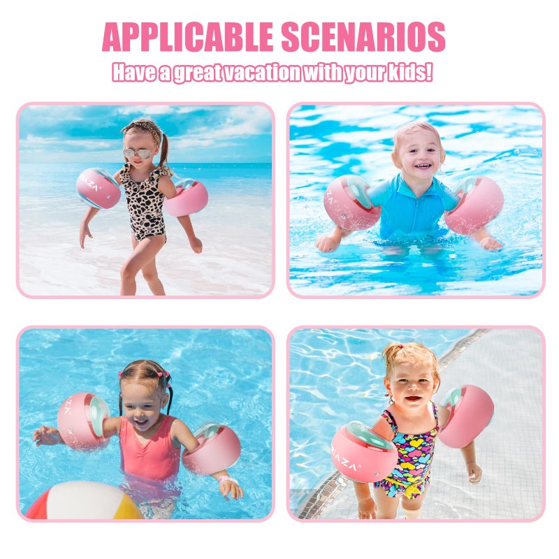 Loowarts Arm Floaties for Kids 2-6 Year,Inflatable Arm Bands Float as Water Wings & Swimmies,3-Chambers Independent Safety System for Toddler Weight (33-55 LB). Pink Floater Sleeves. - Image 5
